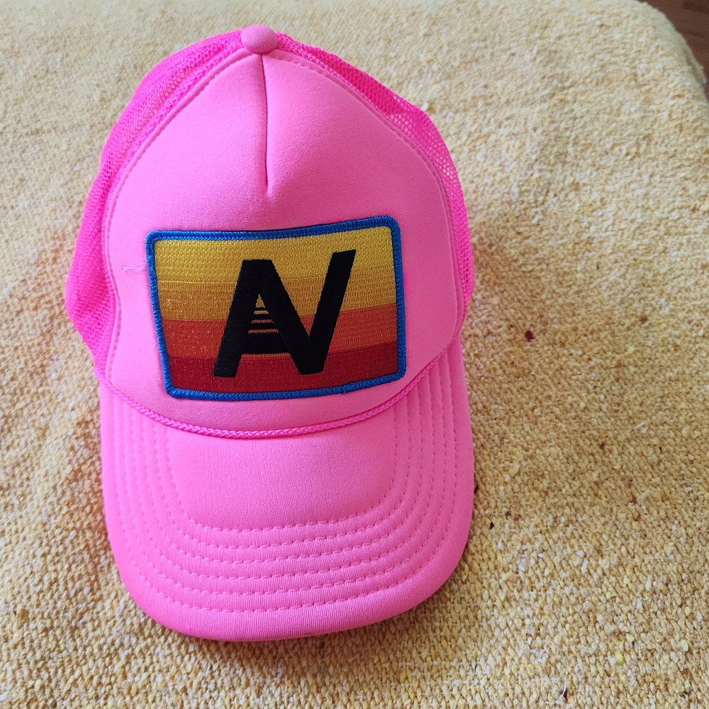 Aviator Nation Pink Trucker Hat with Rainbow Patch